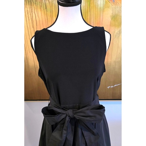 Lauren Ralph Lauren Dress Womens 12 Black Fit & Flare Sleeveless Tie Waist Bow - Picture 2 of 11